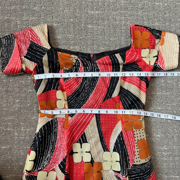 Vintage 60’s / 70’s Maxi Off the Shoulder Abstract Print Dress Gown Size 2/4 - Picture 3 of 5